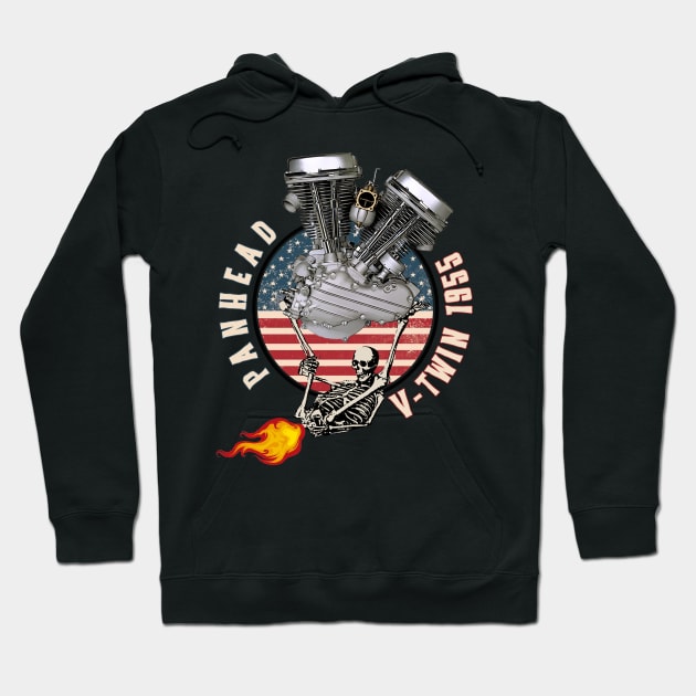 1955 HD Panhead VTwin Flame Farting Motorcycle Americana Hoodie by The Dirty Gringo